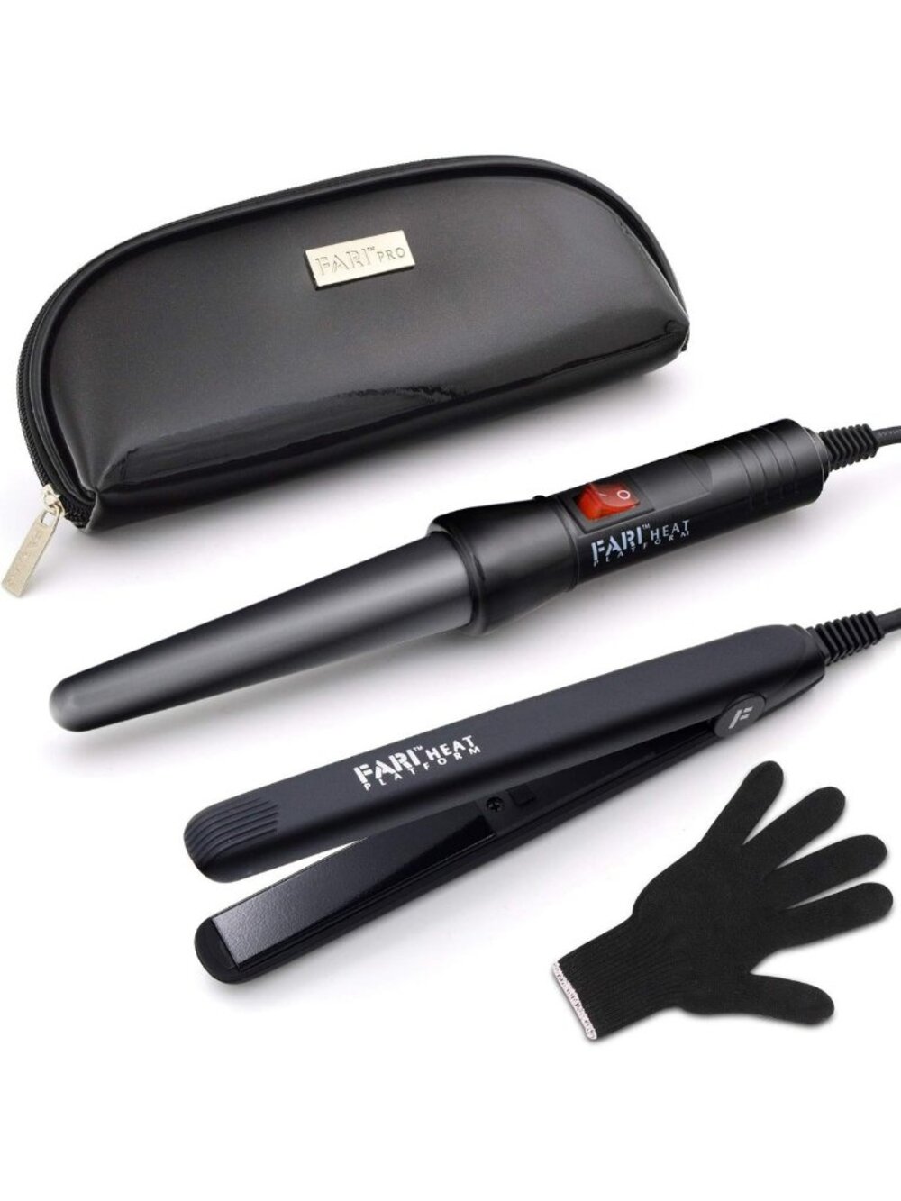 2-in-1 Travel Hair Curling Iron & Mini Flat Iron Set, Ceramic Wands, Heat Glove